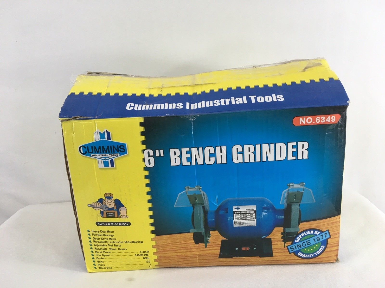 Cummins 6349 Model BG6 3/4 HP 3450 RPM 120 Volt 6 inch Bench Grinder Grinders