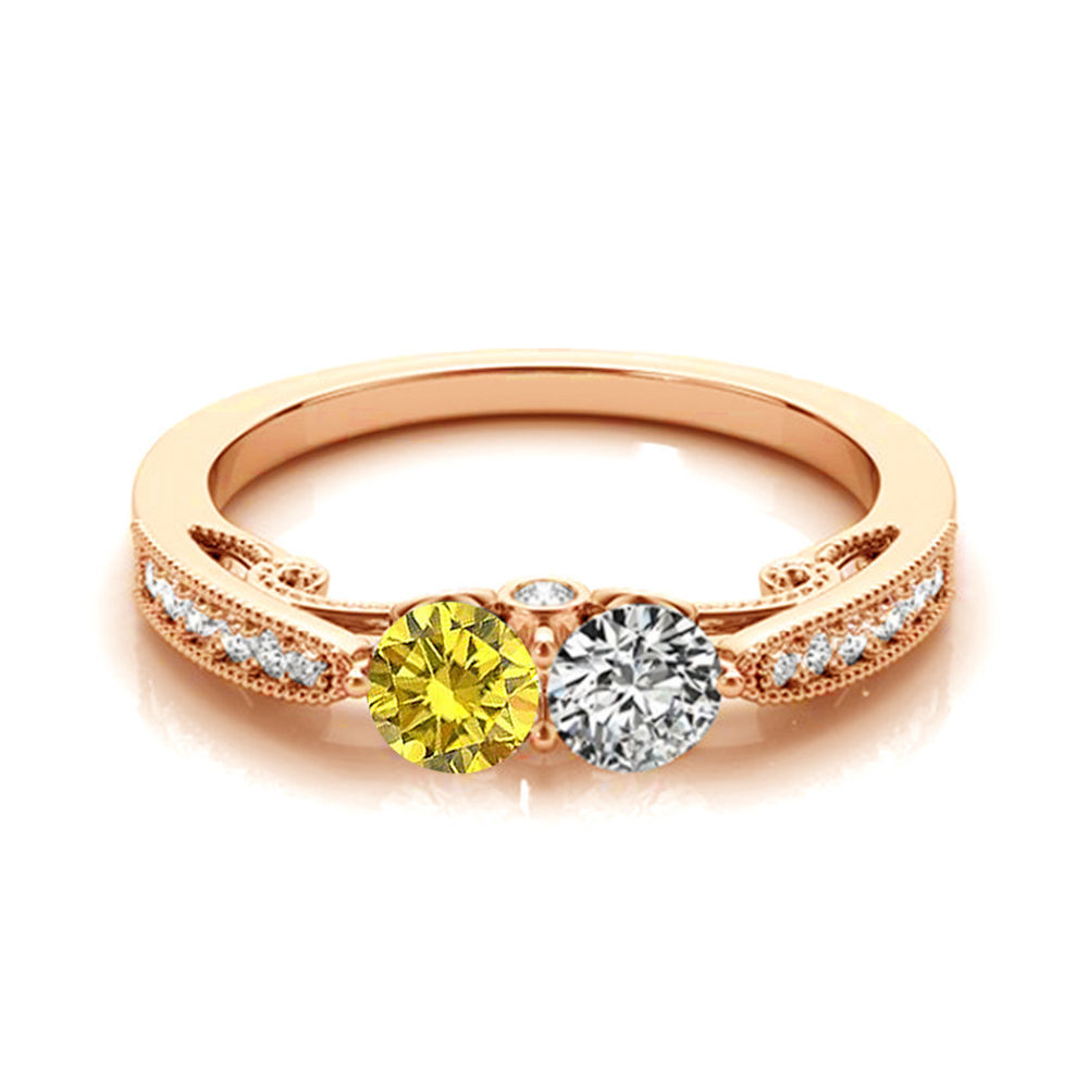 1.19 Carat Yellow&White VS2-SI1 2 Diamond Solitaire Engagement Ring 14k RG