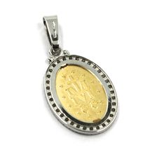18K YELLOW WHITE GOLD ZIRCONIA MIRACULOUS BIG 24mm MEDAL VIRGIN MARY MADONNA image 3