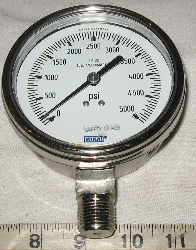WIKA Stainless Steel 4" Dia.HiPressure Gauge 05000 PSI Hydraulics
