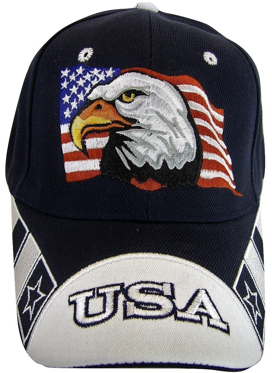 USA American Flag & Bald Eagle Patriotic Men's Adjustable Baseball Cap Hat NAVY