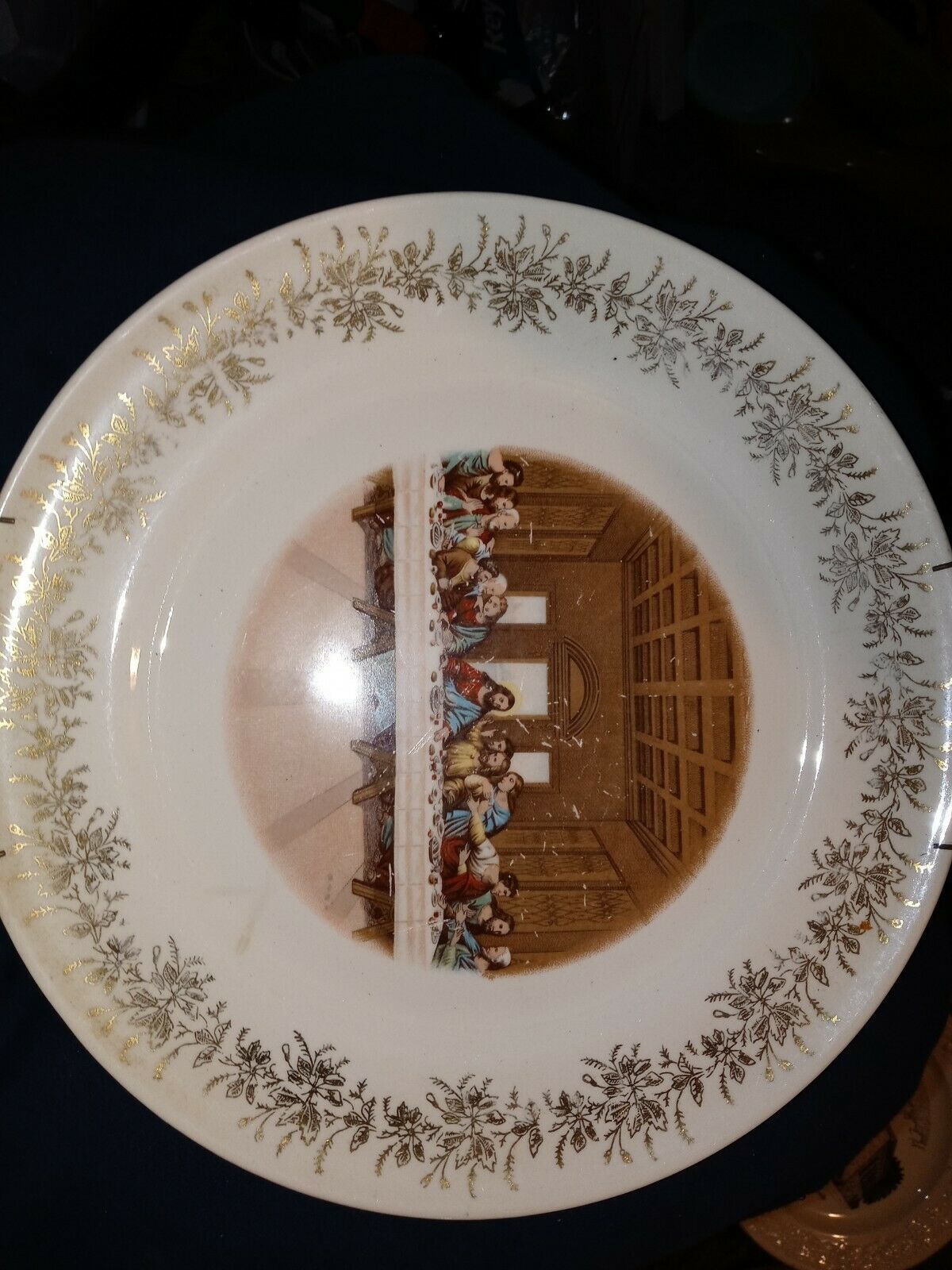 Sanders Mfg Co Nashville Lords Supper Plate 1st Edition 23K Gold Trim