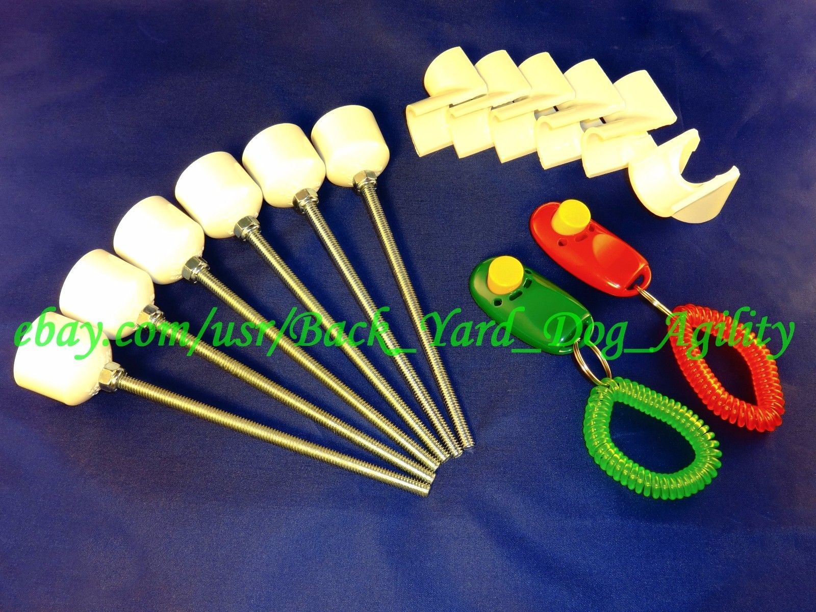 Primary image for 6 Weave Pole Pegs 6 Jump Cups 2 Obedience Training Clickers, Dog Agility Equip. 