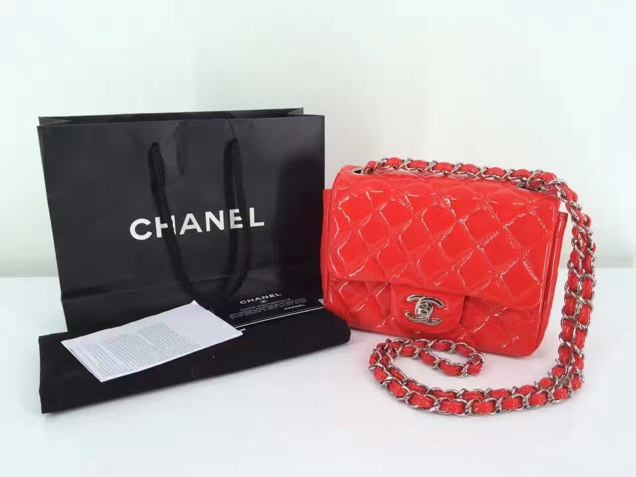 Authentic NEW WITH RECEIPT CHANEL Mini Square Flap Patent Red Bag- Handbags & Purses