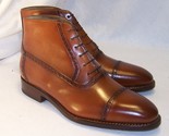 Handmade men s brown formal boot lace up boot leather ankle high cap toe boot thumb155 crop