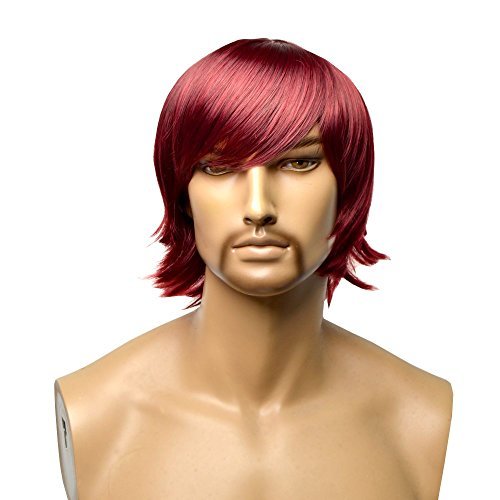 GOOACTION Wigs for Men Lace Front Wig Short Hair Men's Wigs Wine Red