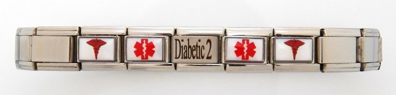 Diabetic 2 Medical Laser Alert Italian Charm Bracelet Photo Free Wallet ID Card
