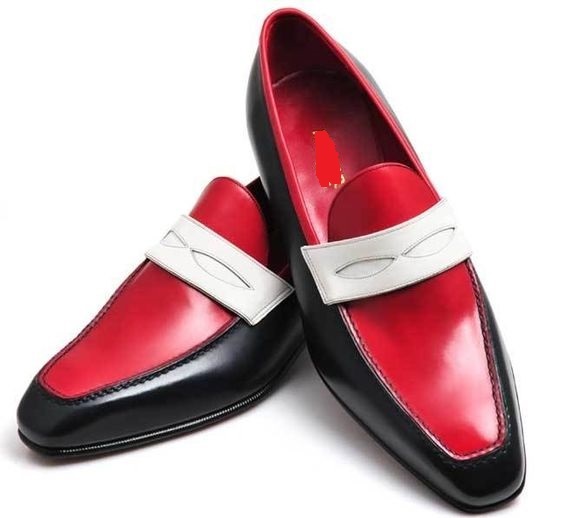 Men,s Handmade Men Black White Red leather shoes,Men slipons Men ...