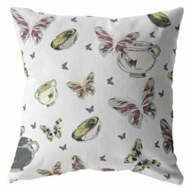 Durable 18&quot; White Butterflies Indoor Outdoor Throw Pillow - $72.60