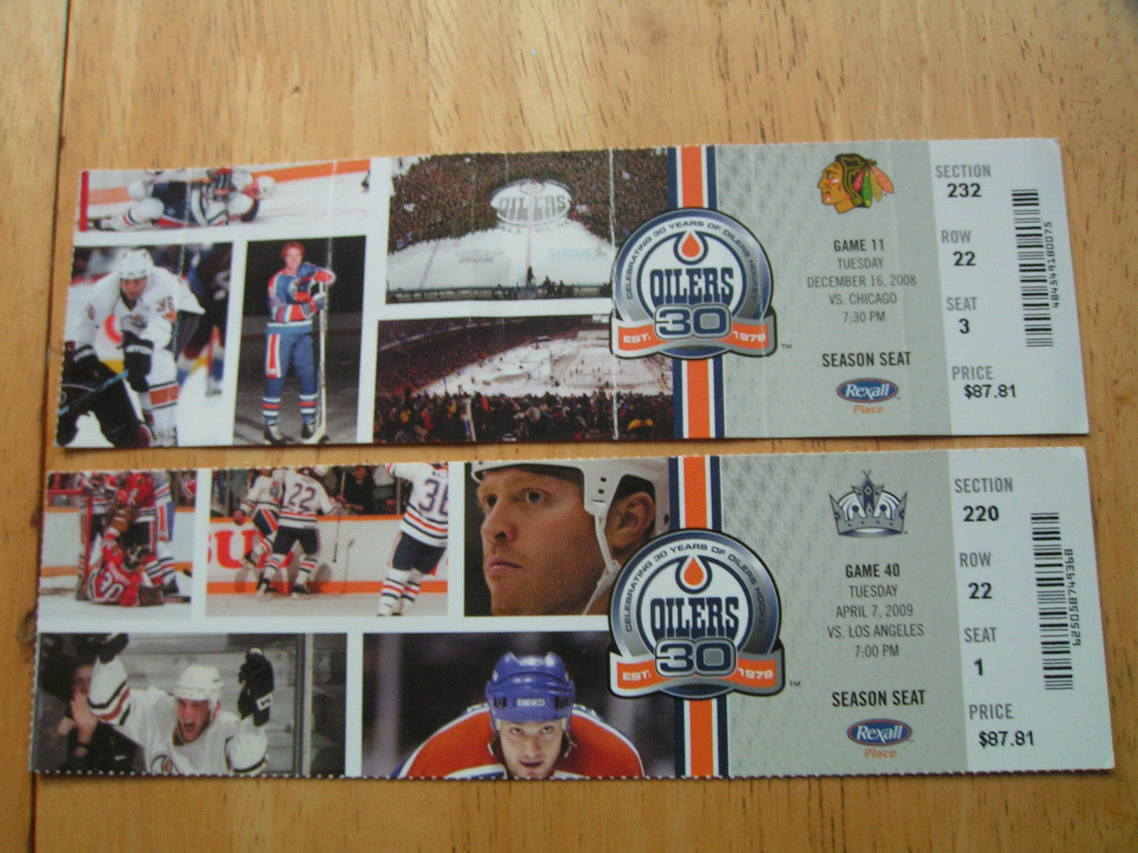 NHL Edmonton Oilers Full Unused Ticket Stubs (3,95 EachFree Shipping