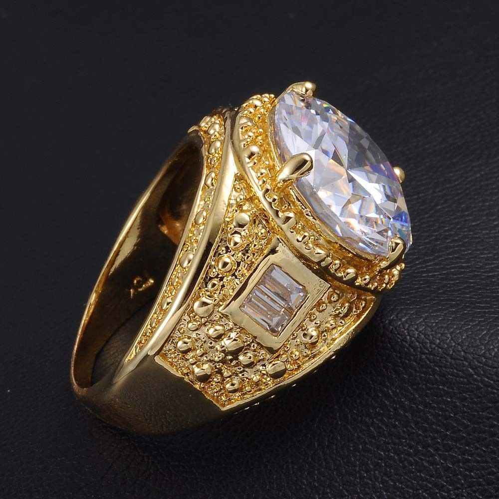 18K. GF mens ring with white sapphire stone - Rings