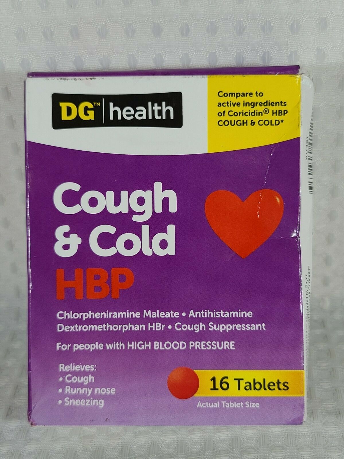 DG HBP Cough and Cold Antihistamine/Cough Suppressant 16 Tablets (3