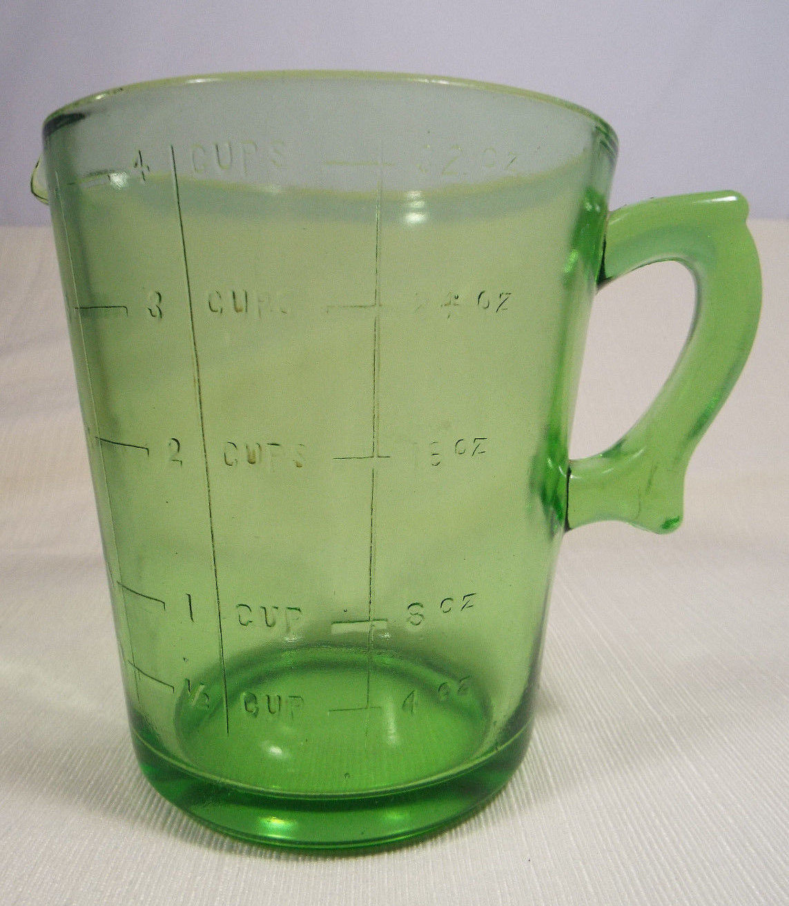 Vintage Depression Era Green Uranium Vaseline Glass 1 Qt Measuring Cup Pitcher Bowls 1858