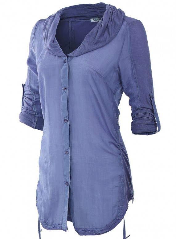 Womens MurMur Silk Button Up / Shirred Button Down Shirt / Blue Silk ...