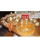 Gold &amp; Amber Bejeweled 21pc Ornate Christmas Wreath Place Card Ornament ... - $45.52