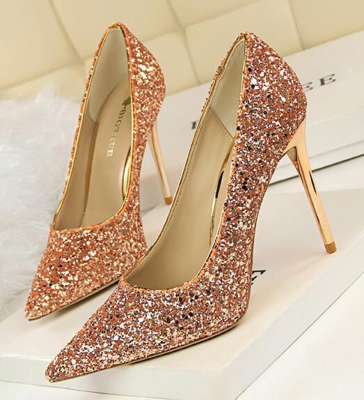 Sequin Champagne Wedding Party Shoes/Sequin Champagne Gold Bridal Heels ...