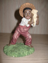 Figurine Ceramic African American Farm Boy with Pet Pig Advantage Point ... - $9.95