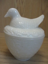 Milk Glass White Dove on Nest Candle Holder Trinket Box Avon  - $9.95
