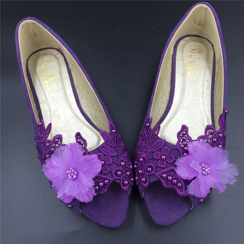 Purple Low Heels wedding shoes,Purple Peep Toe Bridal flats shoes ...