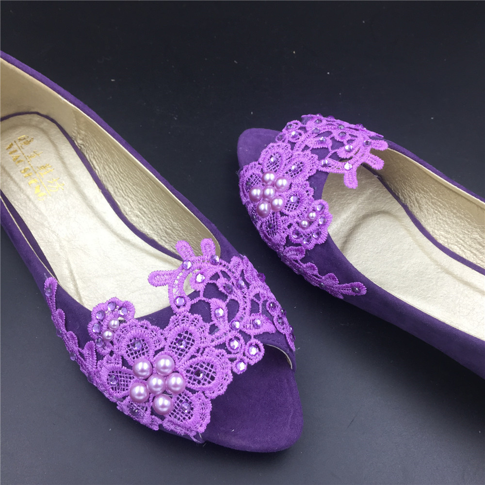 Purple Low Heels wedding shoes,Purple Peep Toe Bridal flats shoes ...