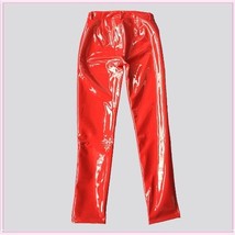 Bright Orange Tight Fit Faux Leather High Waist Front Zip Up Legging Pencil Pant image 3