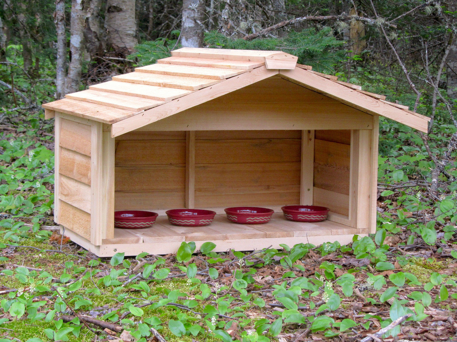 OUTDOOR CEDAR CAT DOG RABBIT FERAL FEEDING STATION FOOD SHELTER HOUSE 