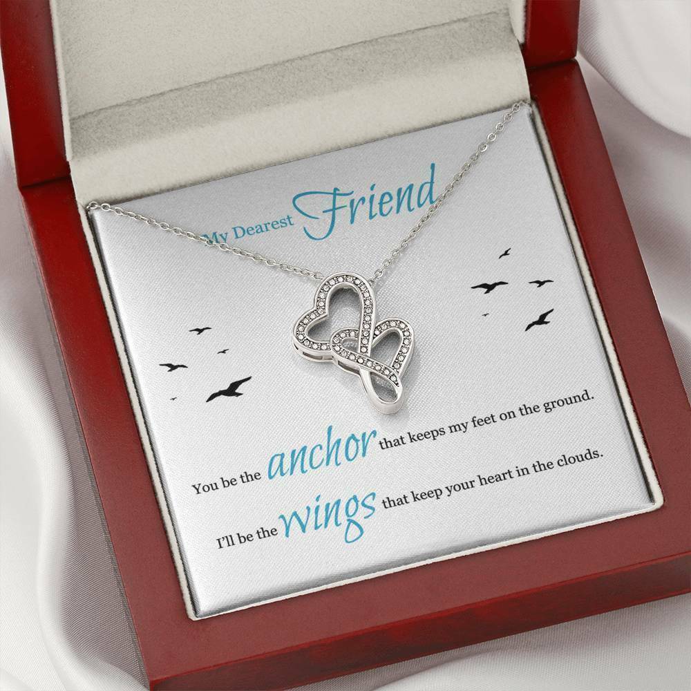 To my friend Seagulls Double Heart Necklace Message Card