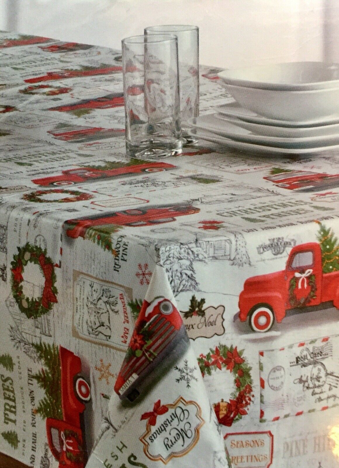 Red Farm Truck 52x70 Christmas Heavyweight Flannel Back Vinyl