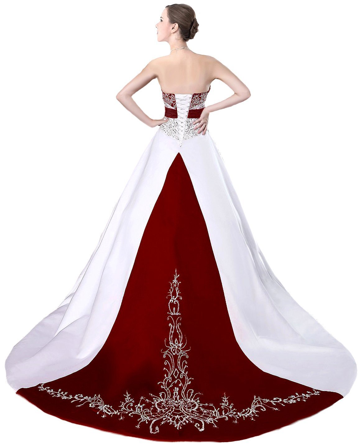 Burgundy and White Wedding Dress