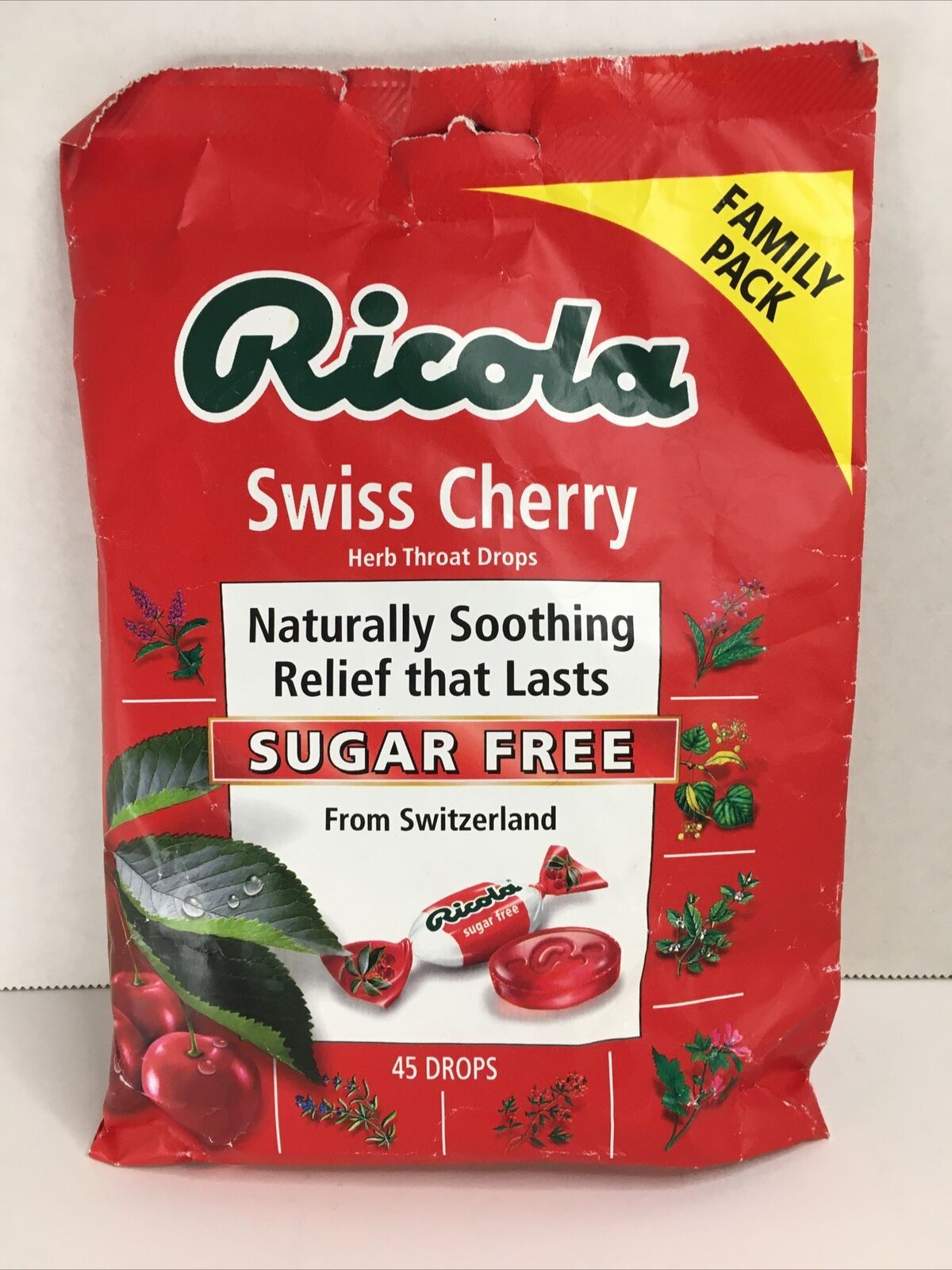RICOLA BAG SUGAR FREE SWISS CHERRY Herb Throat DropsFamily Pack Size