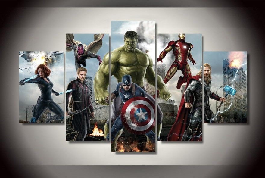 Framed 5 Piece Avengers Poster Canvas Prints Painting Wall Art Home