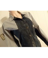 Wome L XL 14 16 Blous Sleev Blue Denim Jean Jacket Butto Collar Shirt Ca... - $20.80
