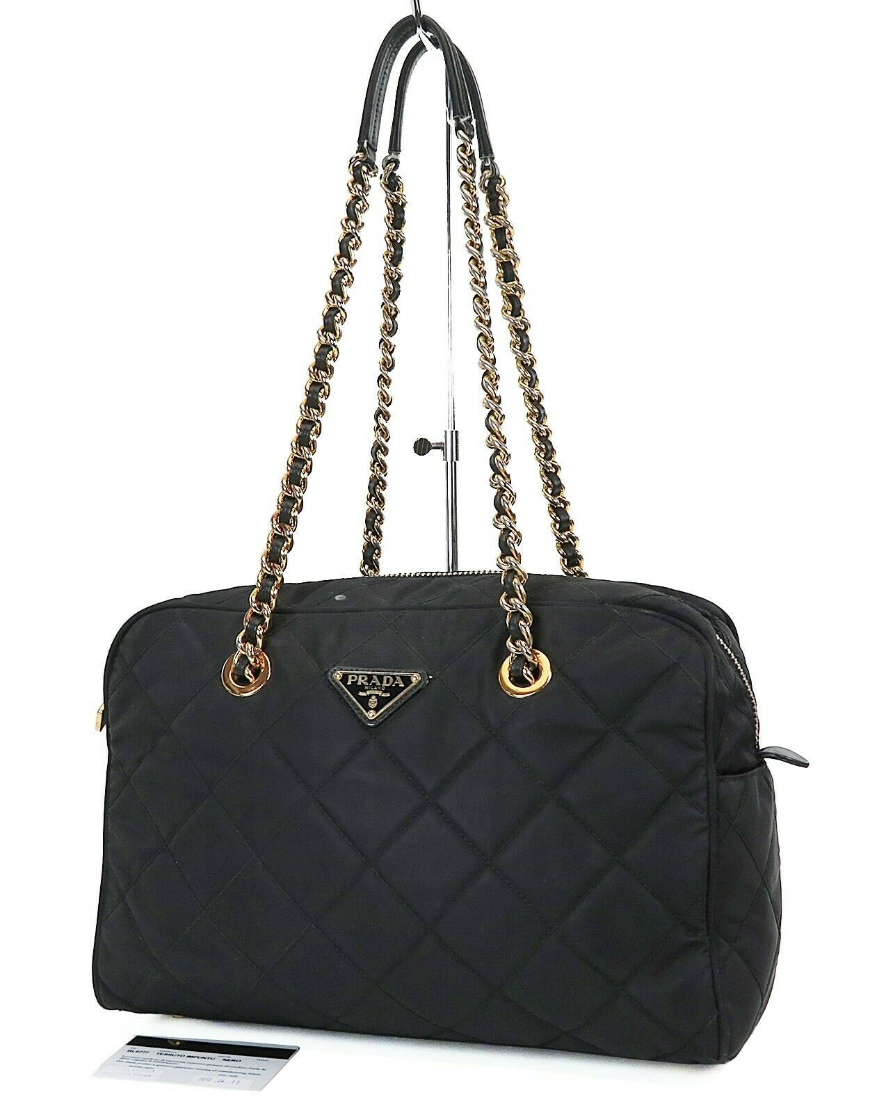 Authentic PRADA Black Quilted Nylon Chain Shoulder Bag Purse #37317 ...