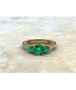Natural Green Emerald Gemstone Sterling Silver Women Engagement Ring For... - $67.00