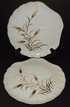 2 Lefton China Snack Plates Golden Wheat Pattern 9&quot; Hand Painted Scallop... - $26.72
