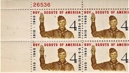 U S Stamp - 4 Cent stamps Boy Scouts of America - Plate Block of 4 Stamps   - $4.00