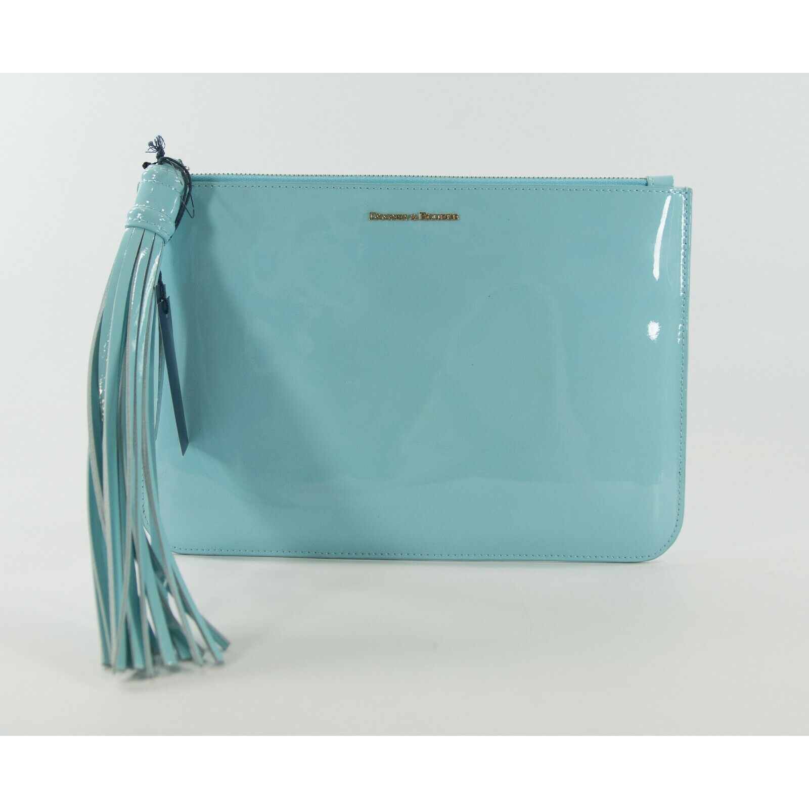 Primary image for Dooney & Bourke Carrington Patent Leather Pale Blue Large Pouch Clutch Bag NWT