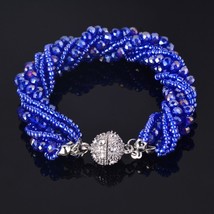 19CM Fashion Blue Black Brown Gray Crystal Beads Multilayers Wrap Bangle Bracele - $17.79