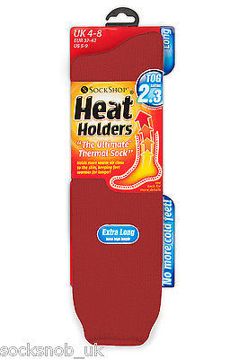 Image of Ladies Long Knee High Thermal Heat Holders Socks - uk, - eur, - us Red