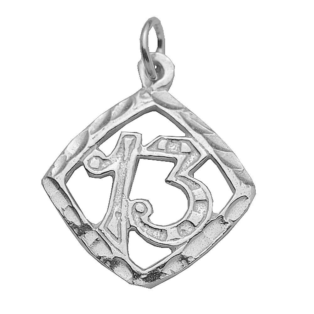 Lucky Number 13 Pendant Charm Thirteen Sterling Silver Real Sterling