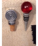 Vintage Metal Bottle Stoppers Petroglyph and Red Glass - $6.00
