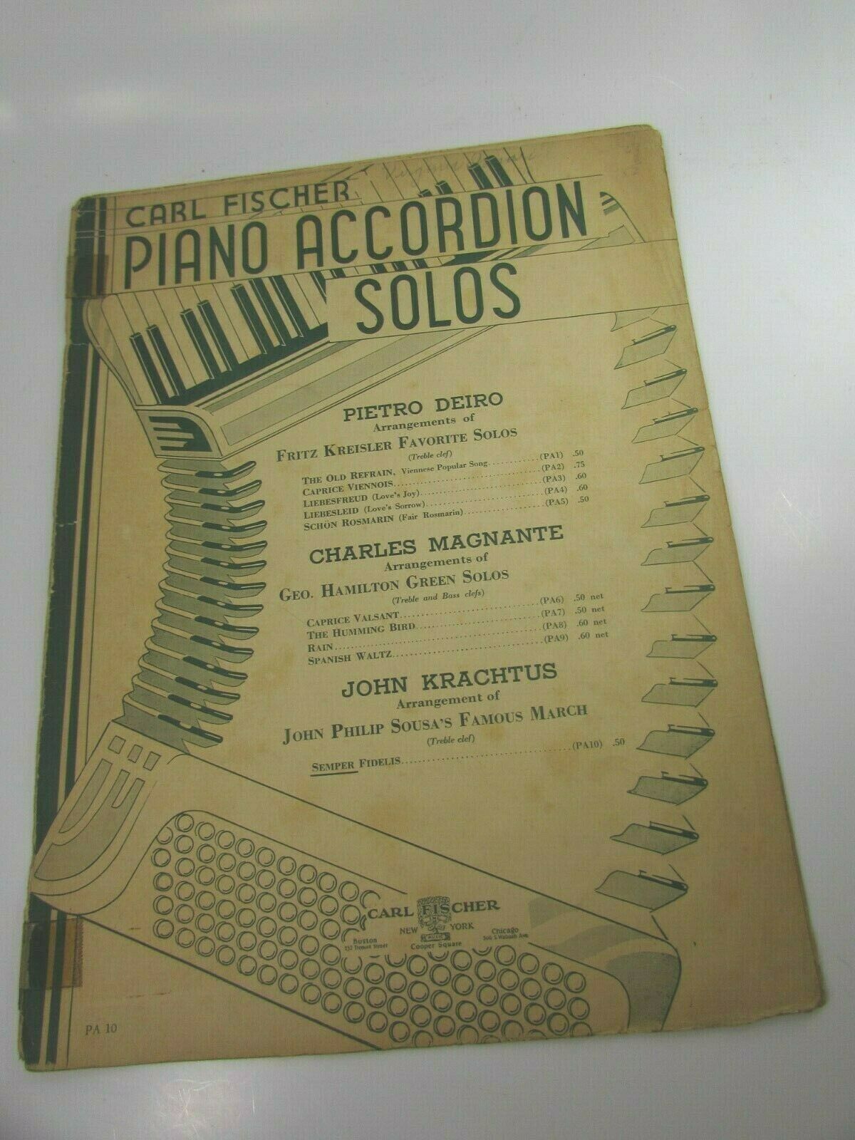 Vintage Sheet Music Piano Accordion Carl Fischer Solos Pietro Deiro ...