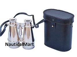 Nautical Captains Chrome Binoculars with Leather Case 6"
