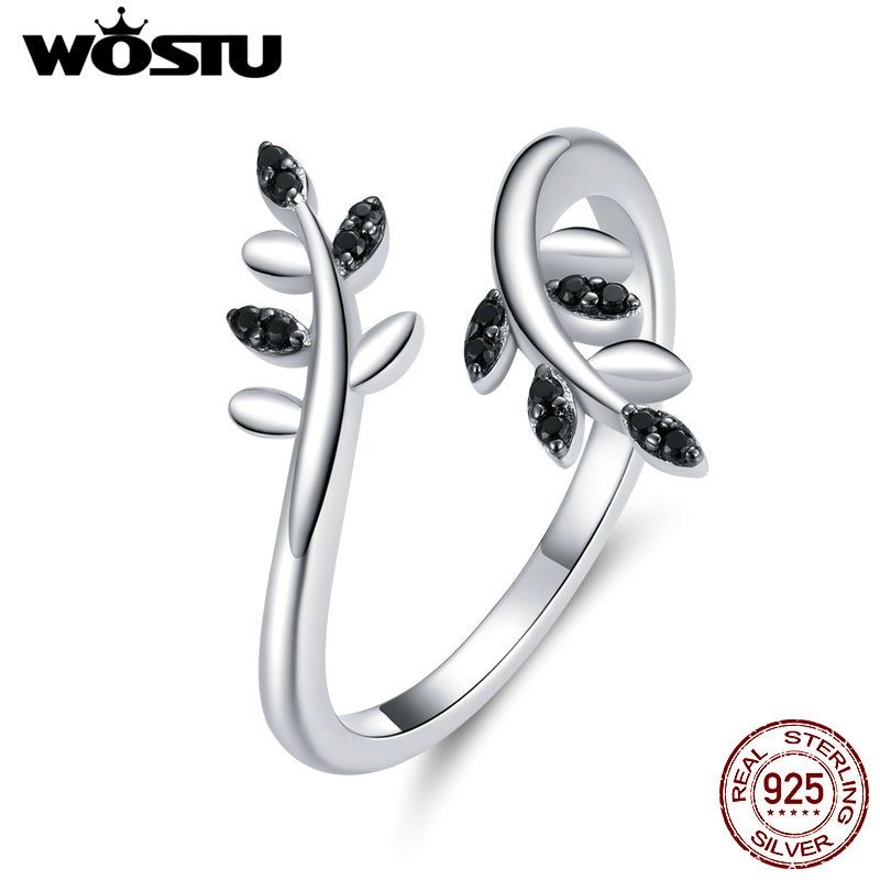 WOSTU Simple Ring for Women 100% 925 Sterling Silver Tree Branch Leaf Finger Rin