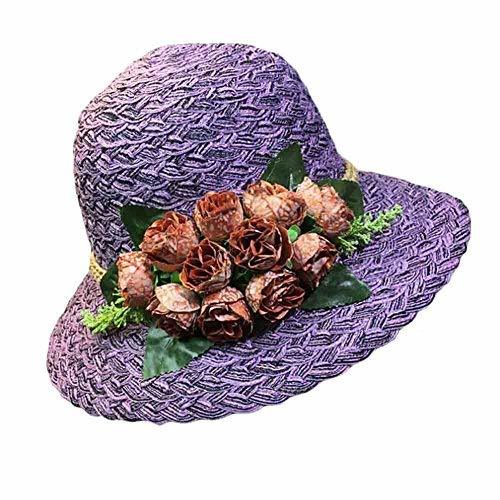 PANDA SUPERSTORE Folding Straw Hat Stylish Bucket Hat Retro Style Rose Summer Ho