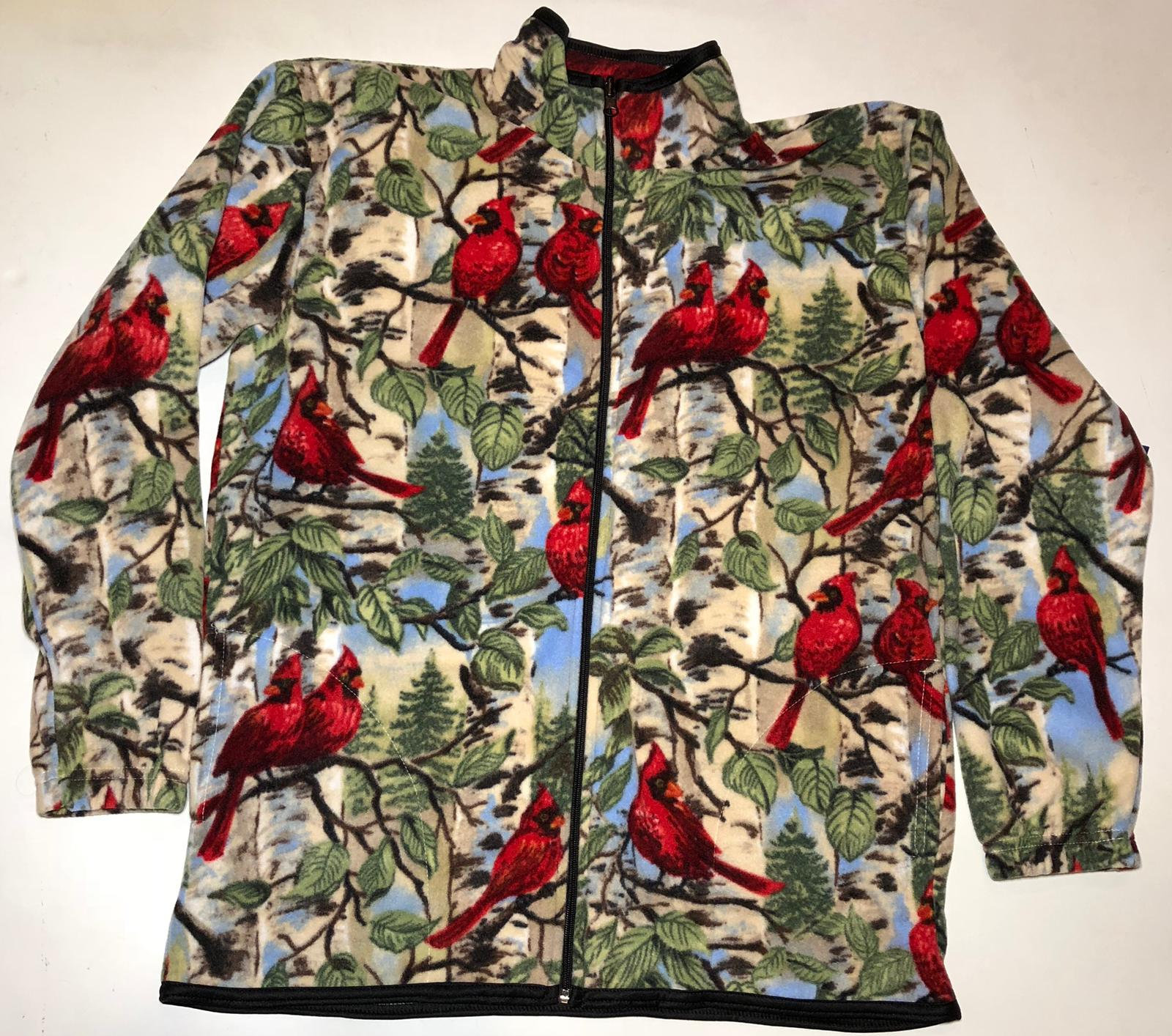 ZooFleece Northern Red Cardinals Plush Comfortable Birds Fleece Jacket Sweater