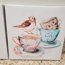 Canvas Prints, set of 2, Birds and Coffee Cups, Wall Art, Frameless, 8x8 inch image 3