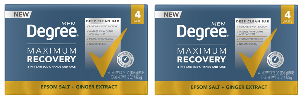 Degree Men Maximum Recovery Deep Clean Soap Bar Ginger Extract, 3.75 Oz., 8 Bars
