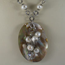 .925 SILVER RHODIUM NECKLACE WITH WHITE PEARLS, CRYSTALS AND MOTHER OF PEARL image 3