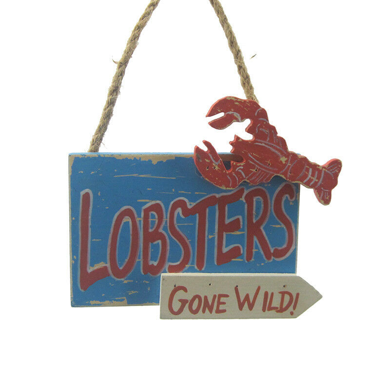 Primary image for WOODEN LOBSTER PLAQUE 4.25" COASTAL NAUTICAL XMAS ORNAMENT "LOBSTERS GONE WILD"
